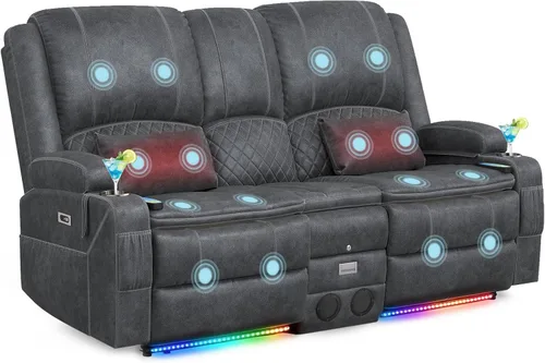 Vista 23 de Sofá reclinable de 3 plazas, sofá reclinable con consola elevable (tela, azul) Reclining Sofa with USB Removable Armrest, RV Sofa with Cup Holder