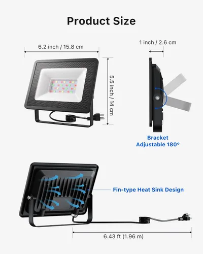 Vista 16 de FALOVE Paquete de 4 luces de inundación inteligentes RGBW por App Control