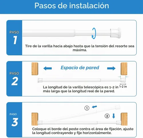 Vista 6 de AIZESI Varillas de cortina de tensión de resorte Barra de tensión corta (blanco, 8" a 12"-2Pcs)