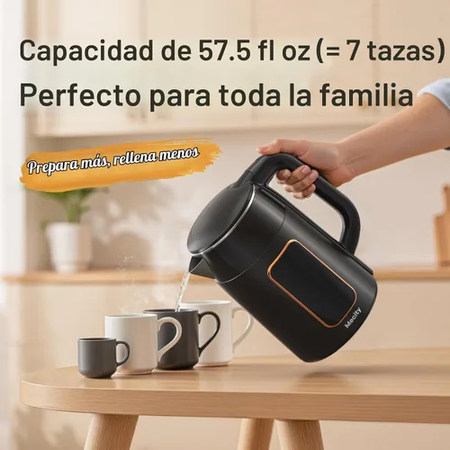 Vista 6 de Mecity Hervidor eléctrico de 1.7L con pantalla táctil de control de temperatura, sin contacto de plástico con agua. 6 programas de temperatura