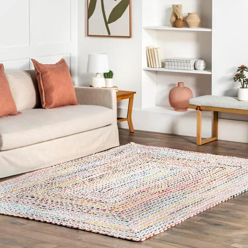 Vista 16 de nuLOOM Tammara - Alfombra bohemia trenzada a mano, algodón, hecha a mano, ecológica, colorida, roja, azul, rosa, amarillo Nuloom Tammara Ombre 2