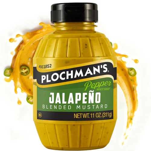Vista 7 de Plochman's Mostaza mezclada de jalapeño, 11 onzas, condimento picante picante Zesty, bold, made with real jalapeños. Great on sandwiches, hot