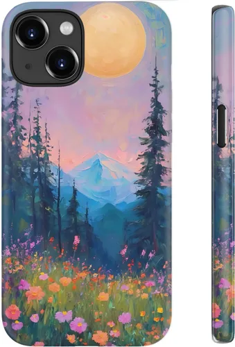 Vista 64 de Funda para iPhone 12 Mini, compatible con carga inalámbrica, protección de doble capa con elegante diseño de flores silvestres, silicona suave +