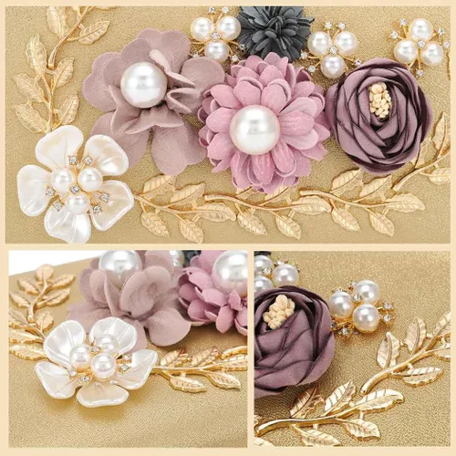 Vista 3 de Bolso de mano floral para mujer, bolso de noche con flores, para novia, boda, baile de graduación, bolsos de hombro para mujer, Oro