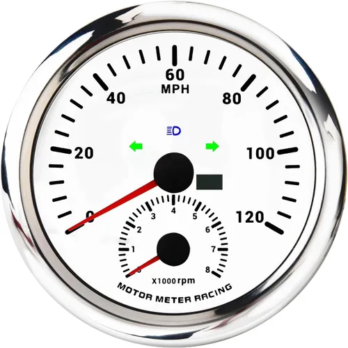 Vista 17 de MOTOR METER RACING W PRO 85mm 3-3/8" 2 en 1 Velocímetro GPS Tacómetro Odómetro Digital Kilometraje y Medidor de Viaje con Señal de Giro y Luz Alta