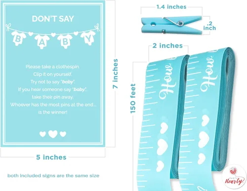 Vista 3 de Party Hearty Juegos Divertidos de Baby Shower para Niño, Juego de 2: ¿Qué Tan Grande Está la Pancita? y No Digas Bebé, Azul Juego de 2
