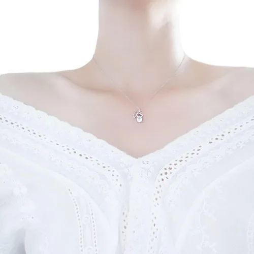 Vista 6 de Happyyami Collar de joyería para niñas S925 Plata esterlina Rata Crystal Colgante Collar Joyería Animal Colgante Collar para Mujeres (Plata) Joyería