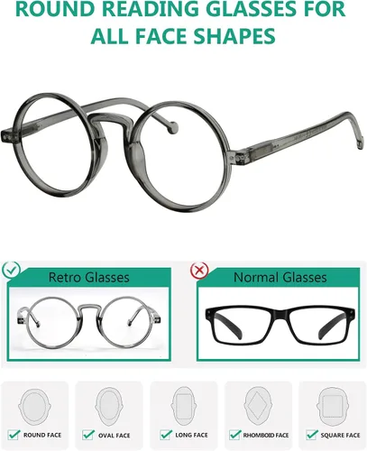 Vista 4 de Eyekepper Gafas de lectura redondas para mujeres y hombres lectores retro Mens Ladies Reader Eyeglasses,All Day Comfort Spring Hinges,Fashion