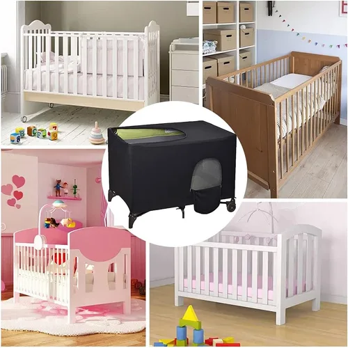 Vista 5 de Funda opaca para cuna, tienda de campaña opaca elástica para Pack N Play, funda plegable para cama de bebé con rejillas de seguridad, parasol