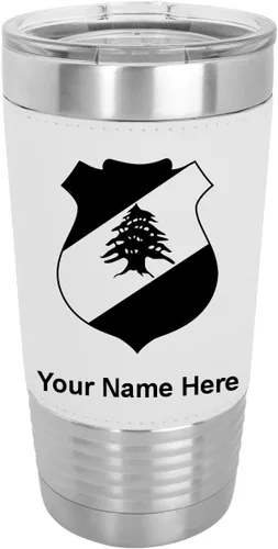 Vista 16 de LaserGram 20oz Vacuum Insulated Tumbler Mug, Coat of Arms Lebanon, Personalized Engraving Included (Faux Leather, Baseball Style)