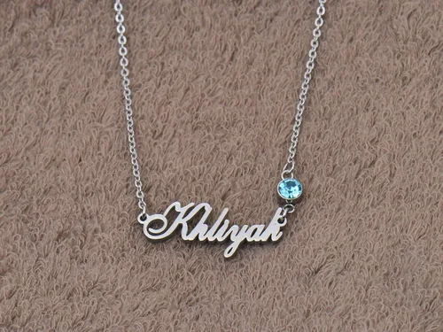 Vista 5 de GR35Z9 Collar con colgante con nombre personalizado con piedra natal para ella