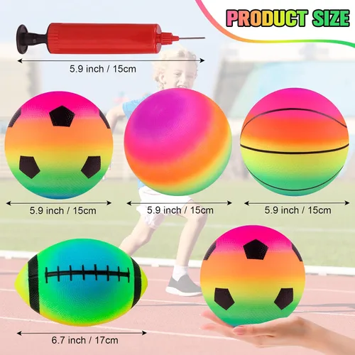 Vista 2 de Pelotas deportivas de arcoíris, paquete de 8 pelotas de neón de 8.5 pulgadas, pelotas de fútbol de baloncesto, fútbol, deportes, pelotas de goma