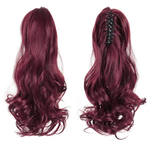 Vista 2 de Pinza de extensiones de cola de caballo de cabello rojo para mujer, postizo de cabello rizado de 16 pulgadas, extensiones de cabello sintético