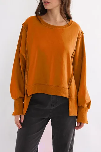 Vista 3 de Sudadera holgada de manga larga con cuello redondo y abertura lateral para mujer