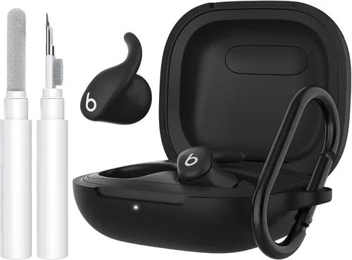 Vista 13 de Funda de silicona AhaStyle para Beats Powerbeats Pro 2 (2025) con kit de limpieza y mosquetón [Logotipo superior visible] Funda protectora completa