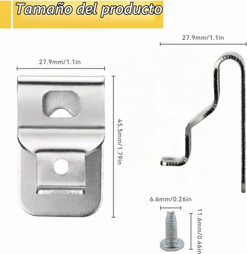Vista 4 de Juego de 4 clips para cinturón Dewalt 304 para herramientas de taladro de acero inoxidable 304, clips Dewalt, con tornillos para Dewalt N268241