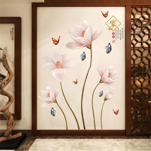 Vista 4 de Decoración para el hogar con flores rosadas, diseño chino, diseño de flores en relieve, pegue y pegue para el hogar y la riqueza, adhesivo de PVC