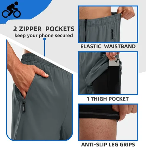 Vista 5 de Bikewa - Pantalones cortos de ciclismo de montaña para hombre, con acolchado 3D, ajuste holgado, con bolsillos con cremallera