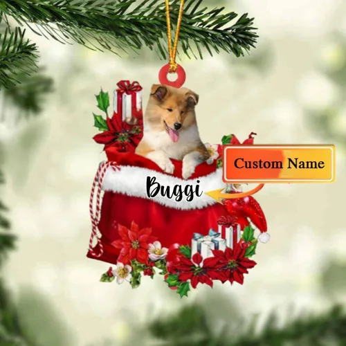 Vista 109 de Perro Akita Inu personalizado en bolsa de regalo, adorno de Navidad, nombre personalizado, regalo para amantes de los perros, familia, Navidad