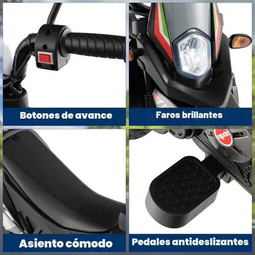 Vista 8 de OLAKIDS Motocicleta para niños, Aprilia RX125 12V con licencia, moto eléctrica de cross montable con ruedas de entrenamiento, suspensión de resorte