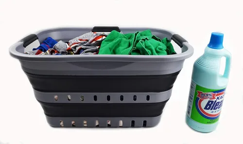 Vista 8 de SAMMART Juego de 2-30L (8 galones) cesta plegable de plástico para la ropa sucia – Contenedor/organizador plegable plegable – Cestas de ahorro