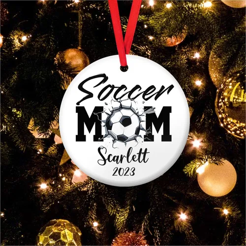 Vista 16 de Adorno plano de Navidad personalizado 2024, adorno de fútbol para niños, decoración de árbol de Navidad, regalos para jugadores de fútbol