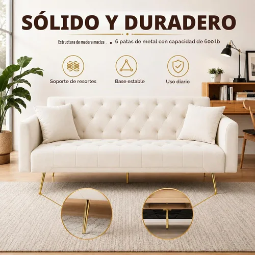 Vista 7 de Anwick - Sofá cama de terciopelo moderno de 72 pulgadas, sofás plegables convertibles con 3 respaldos ajustables, sofá biplaza reclinable copetudo