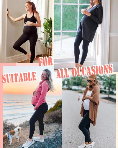 Vista 3 de Paquete de 2 leggings de maternidad sobre el vientre, pantalones de yoga para embarazo, suaves, no se transparentan, leggings de entrenamiento