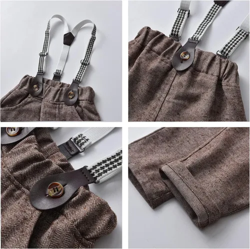 Vista 6 de JasberBaby Trajes de Navidad para niños trajes de caballeros pequeños camisas de vestir formales para niños pantalones y corbatas y chalecos