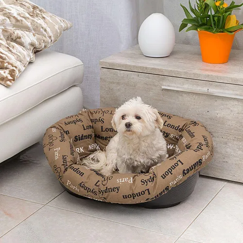 Vista 3 de Ferplast Cojín para cama de perro y gato, 2 fundas de repuesto acolchadas para cama de mascotas, cesta de plástico, algodón suave, lavable, Marrón
