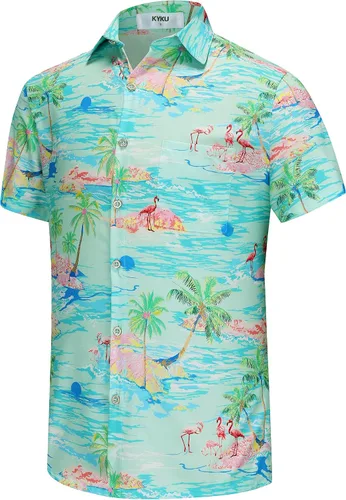 Vista 9 de KYKU - Camisa hawaiana funky para hombre, ropa tropical para vacaciones en Palm Beach