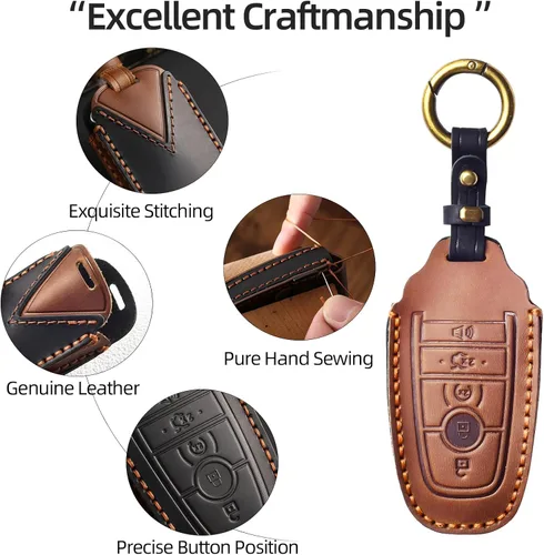 Vista 4 de OFFCURVE Funda de cuero para llave de automóvil Ford compatible con Ford Mustang Fusion F250 F350 F450 F550 Edge Explorer Raptor Smart Key Holder