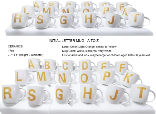Vista 4 de ZaH Taza de café de 16 onzas, taza de cerámica del alfabeto ABC para mujeres, hombres, niños y niñas, decoración del hogar, taza inicial A-Z (A)