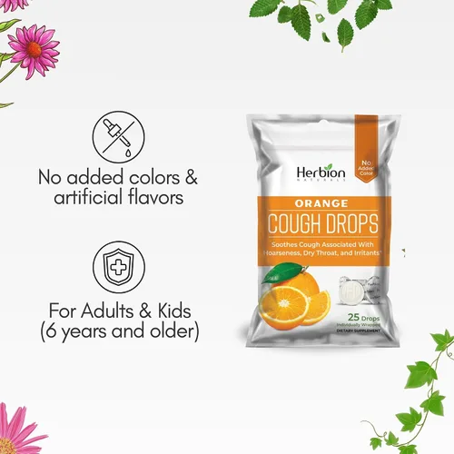 Vista 4 de Herbion Naturals - Gotas para la tos con sabor natural a naranja, suplemento dietético, alivia la tos, para adultos y niños mayores de 6 años, 25