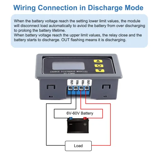 Vista 3 de ICSTATION Protector de bajo voltaje, DC 6V-60V 20A corte de bajo voltaje con pantalla LCD controlador de carga y descarga de batería Protector