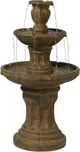Vista 11 de Ravenna - Fuente italiana grande de 43 pulgadas de alto para interiores y exteriores, fuente de suelo de piedra sintética, cascada de 3 niveles