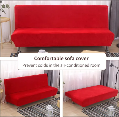 Vista 2 de PETCUTE Funda de sofá sin brazos Funda elástica para futón Funda de sofá cama plegable sin brazos Terciopelo Rojo