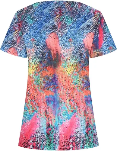 Vista 5 de Womens Summer Tops Boho Floral Print Tunic Side Split Button Down Short Sleeve Square Neck Shirts Spring Blouses