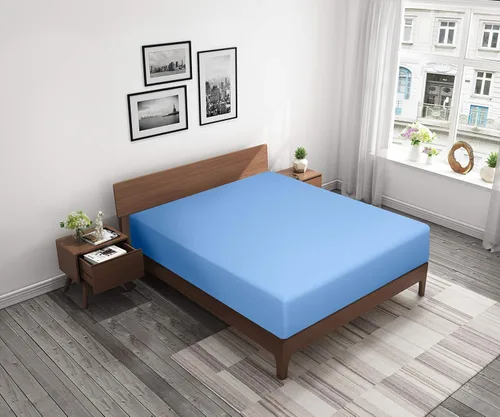 Vista 5 de BEDSUM - Sábana bajera de microfibra con bolsillo profundo para colchón, resistente a las arrugas, la decoloración y las manchas Azul Cielo