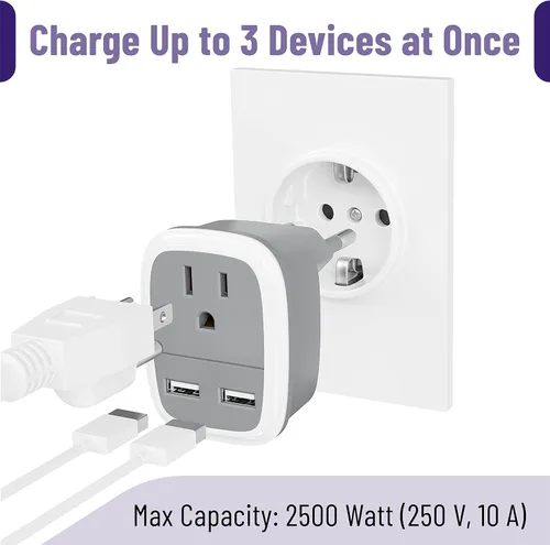 Vista 4 de Adaptador de viaje europeo Bates con USB - Adaptador de enchufe de EE. UU. a Europa para viajes