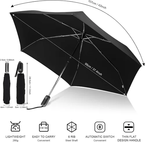 Vista 86 de LEAGERA Paraguas de viaje compacto para bolso, mango plano, impermeable para lluvia ligera