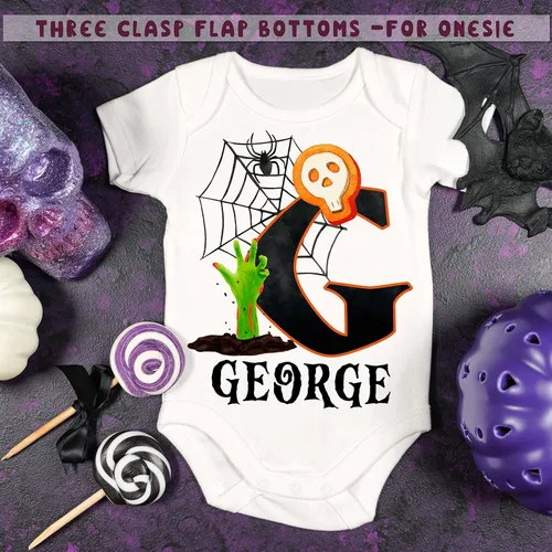 Vista 7 de Enterizo de Halloween personalizado con inicial para bebé niño y niña recién nacido 6 12 18 24 meses traje de calabaza personalizado disfraz
