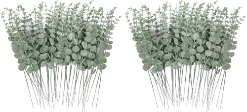 Vista 9 de CEWOR 8 piezas de tallos de eucalipto decorativas 35.8 cm hojas artificiales de eucalipto falsas ramas de vegetación verde para centro de mesa