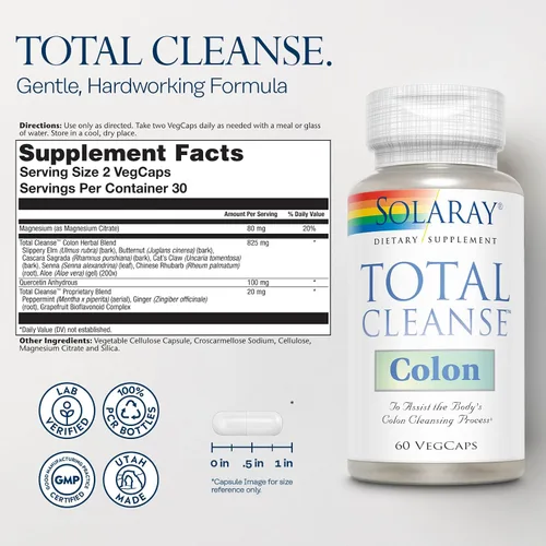 Vista 2 de SOLARAY Total Cleanse Colon, Tapa Vegetal (Btl-Plástico) 60ct