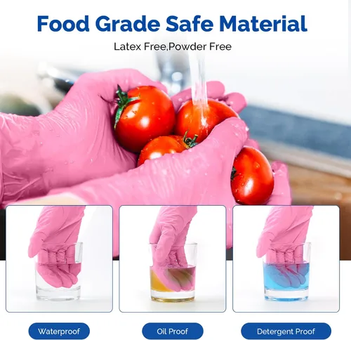 Vista 7 de JMU Guantes de Nitrilo Rosa, No Estériles, Guantes de Examen Desechables Sin Látex para Médico Esteticista, XS/S/M/L/XL, 200-4000