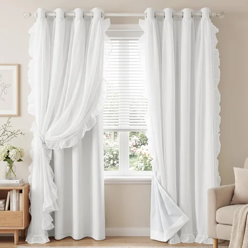 Vista 52 de PONY DANCE Cortinas 100% opacas color beige para dormitorio, 52 pulgadas de Beige - 100% Blackout