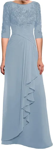Vista 4 de Vestido de noche formal de encaje de gasa largo para mujer, manga 34, para madre de la novia