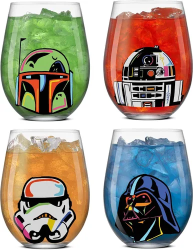 Vista 12 de JoyJolt Star Wars™ - Vasos para casco sin tallo, juego de 4 vasos grandes de vidrio de 19 onzas, regalos de cocina de guerra y coleccionables