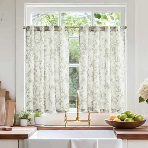 Vista 35 de Jinchan - Cortinas de lino texturizado para cocina, 24 pulgadas, natural, 2 paneles Mezcla de lino beige natural