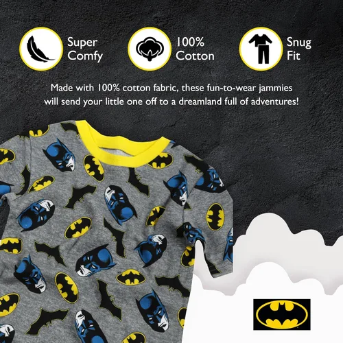 Vista 3 de DC Comics Boys' 4-Piece Snug-fit Cotton Pajamas Set